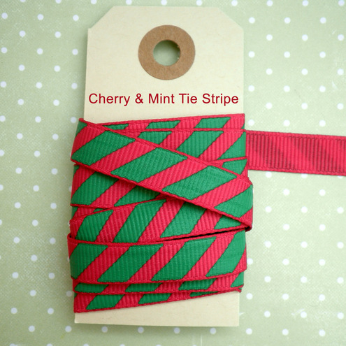 3meters Cherry & Mint Tie Stripe Ribbon