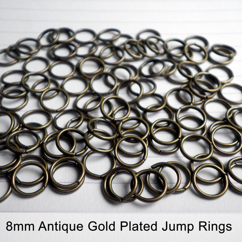 100x 8mm Antique Gold Plated Jump Rings