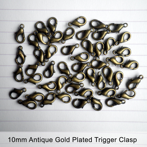 25x 10mm Antique Gold Plated Trigger Clasps