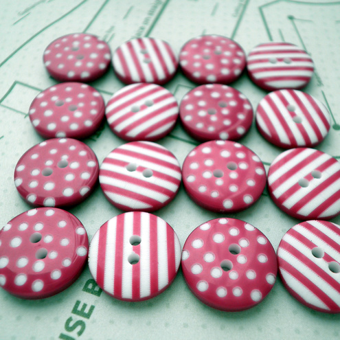 20x 12mm Pink Spot & Stripe Buttons