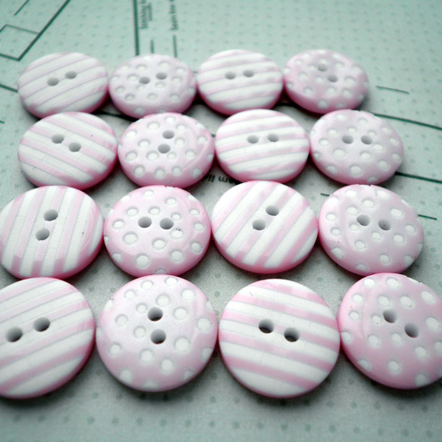 20x 12mm Baby Pink Spot & Stripe Buttons